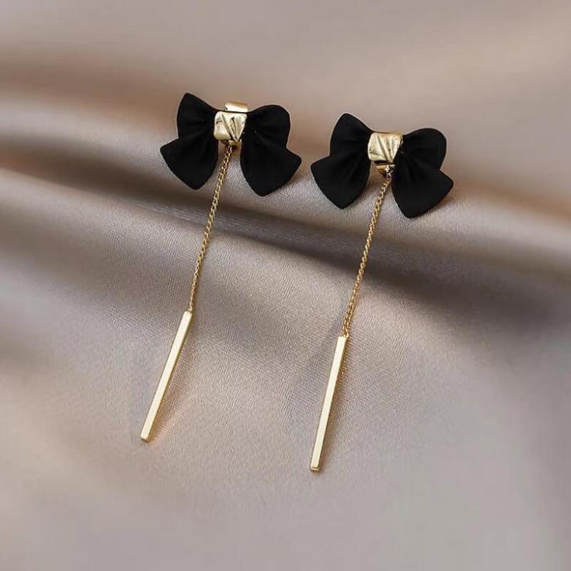 Серьги для милых девушек Корейское издание Продвинутые длинные серьги-кисточки Черный галстук-бабочка Акриловые серьги Минималистичные серьги с характером