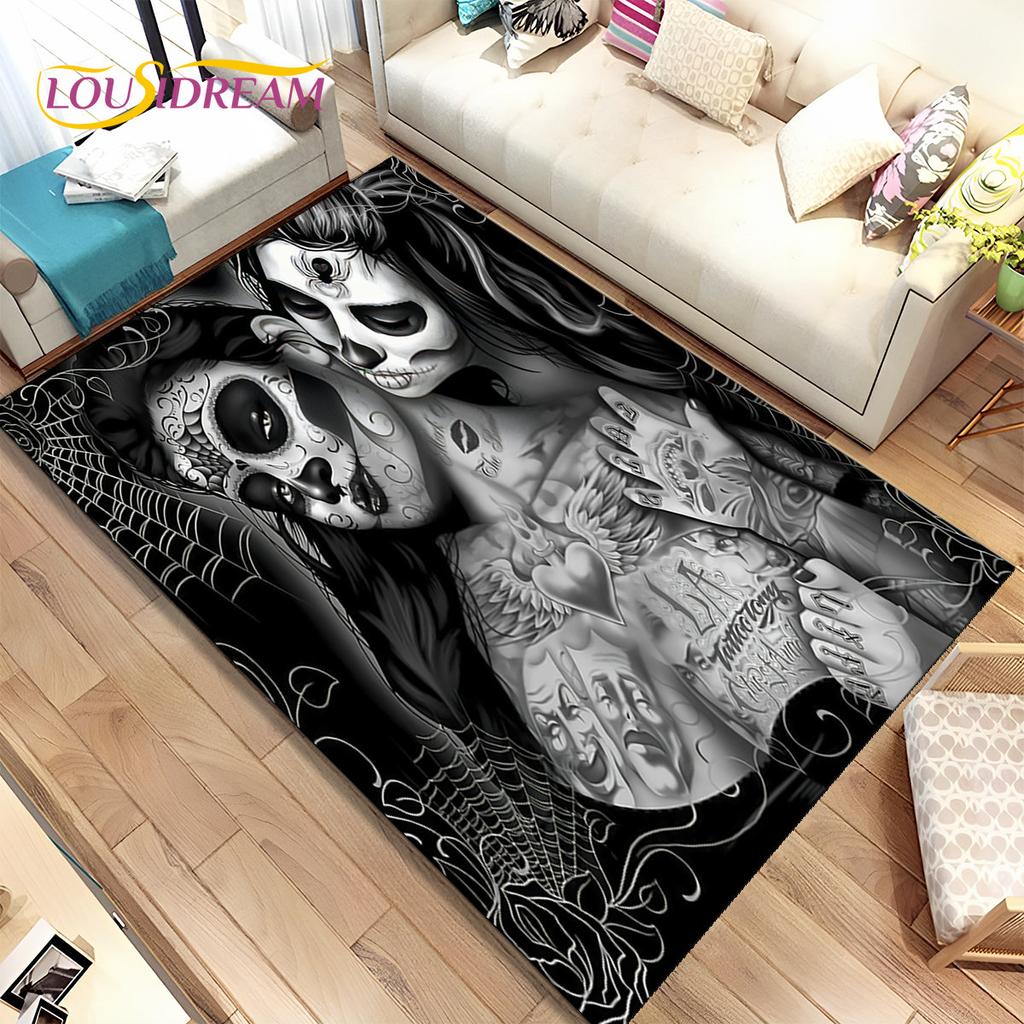 Gothic Horror Female Skull Dead Girl Area Rug,Carpet Rug for Home Living Room Bedroom Sofa Doormat Decor,kids Non-slip Floor Mat