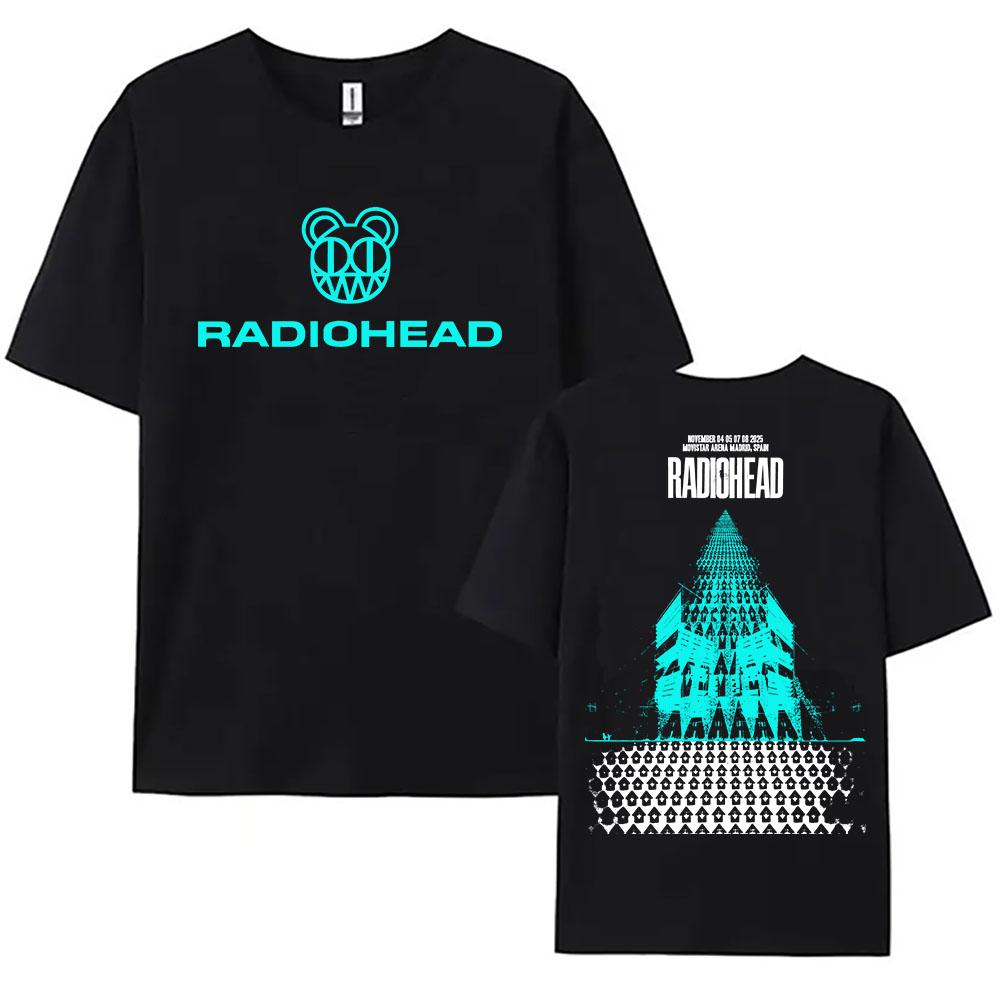 Футболки Rock Band Radiohead Tour 2025 Ноябрь Хлопок Мода Короткий Рукав Женская Футболка Повседневная Круглый Вырез Унисекс Уличная Одежда Футболки