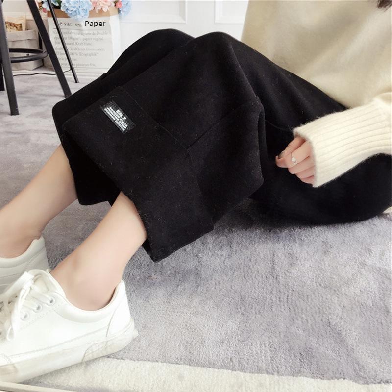 Женские шерстяные брюки широкого кроя: Осень/Зима 2025, свободный прямой крой, плотная завышенная талия, длина девять точек.