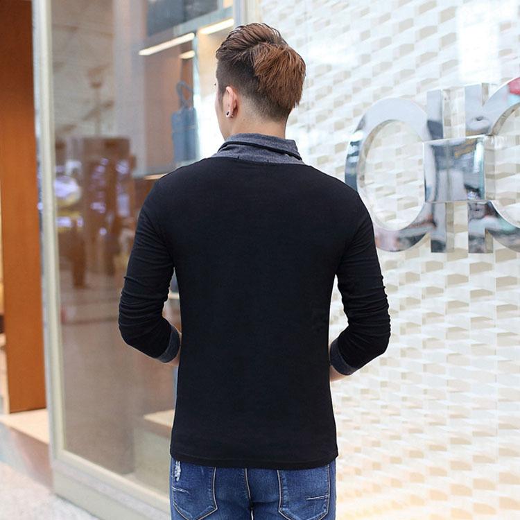 Модная тенденция Slim Fit с длинным рукавом футболка мужская лоскутный воротник футболка V-образный вырез мужская футболка хлопковые футболки плюс размер 5XL