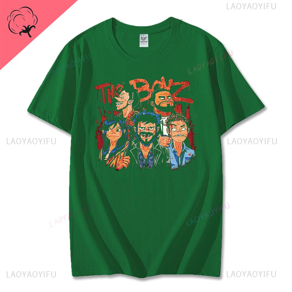 Винтажная футболка с принтом музыкальной группы Gorillaz PUNK ROCK Мужская Женская Летняя 90-х Круглый вырез Хлопок Короткий рукав Футболки Одежда Y2K Футболка