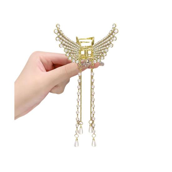 Hair Claw Long Fringe Faux Pearls Butterflies Decor Hair Clips Women Girls Hairstyles Home Outdoor Playing Hair Decoration