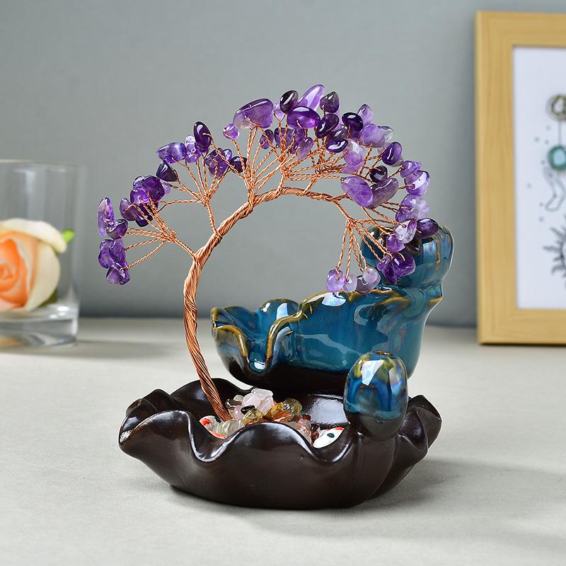 Hot Selling Crystal Tree Incense Burner Ornament Colorful Crystal Phoenix Tail Tree Wealth Tree Ornament