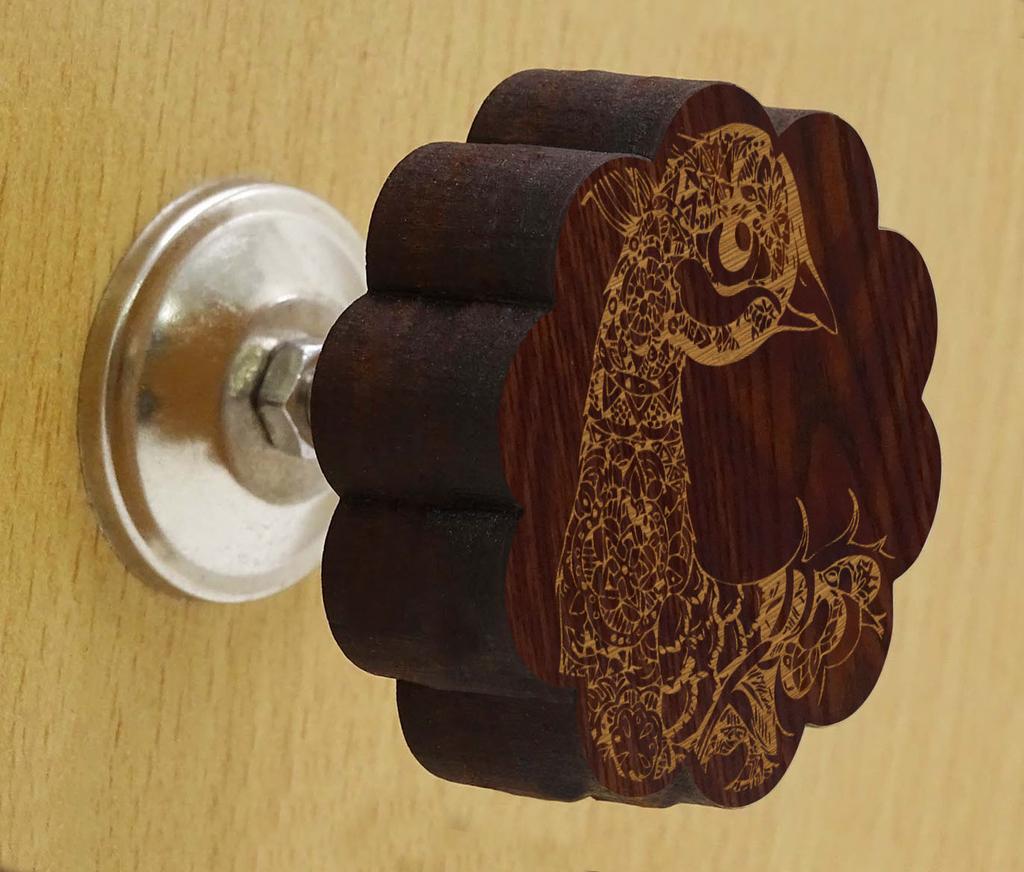 IBA Indianbeautifulart Brown Engraved Knobs 10 Pc Furniture Wooden Scallop Knobs Rustic Drawer