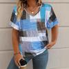 New Casual Versatile Block Pattern 3D Printed Women's Short Sleeved V-neck T-shirt