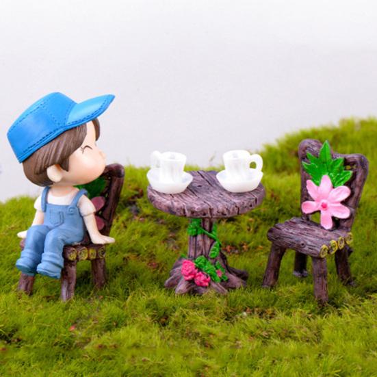 2/3Pcs Mini Table Chair DIY Craft Garden Landscape Flowers Plants Decor Ornament