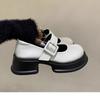 Маленькие кожаные туфли для женщин French Sweet Cool Girl Толстые каблуки Толстые подошвы Jk Shoes Туфли Мэри Джейн Shine Loafers