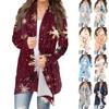 Women's Fashion Casual Christmas Print Mid-Length Cardigan Jacket