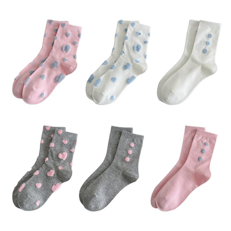 Female Autumn Sweet Love Wave Dot Lovely Collision Color College Style Boneless Tube Socks