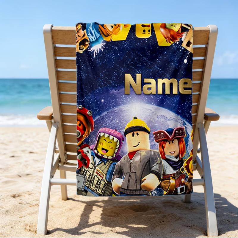 Custom Name Ultrasoft Beach Towel With Roblox Themeideal For Pool Camping Diving Perfect Travel Essential Vibrant Beach Towel