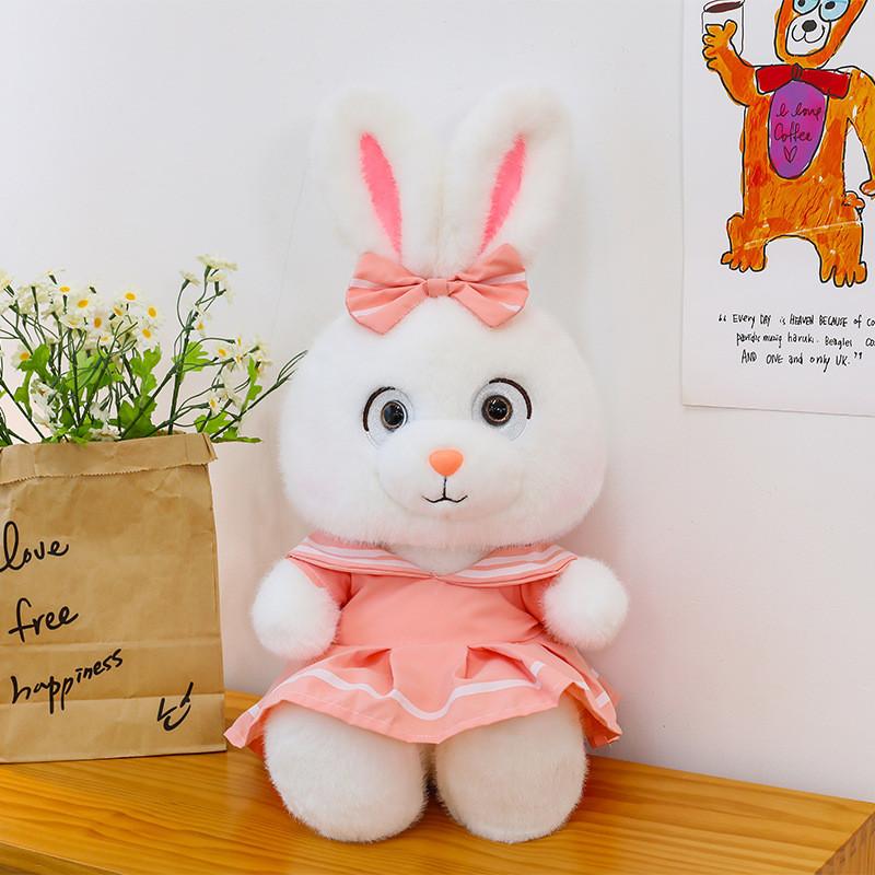 Cartoon Rabbit Plush Doll With Dress And Bow Decoration For Valentines Day Gift