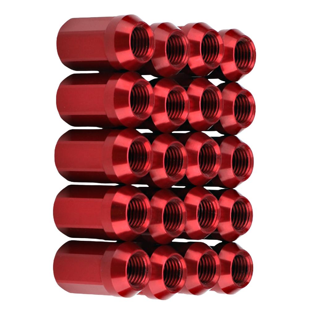20pcs Lug Nuts M12X1.5 Aluminum Red Wheel Nuts Hex 19mm Closed End Cone Seat Car Accessories