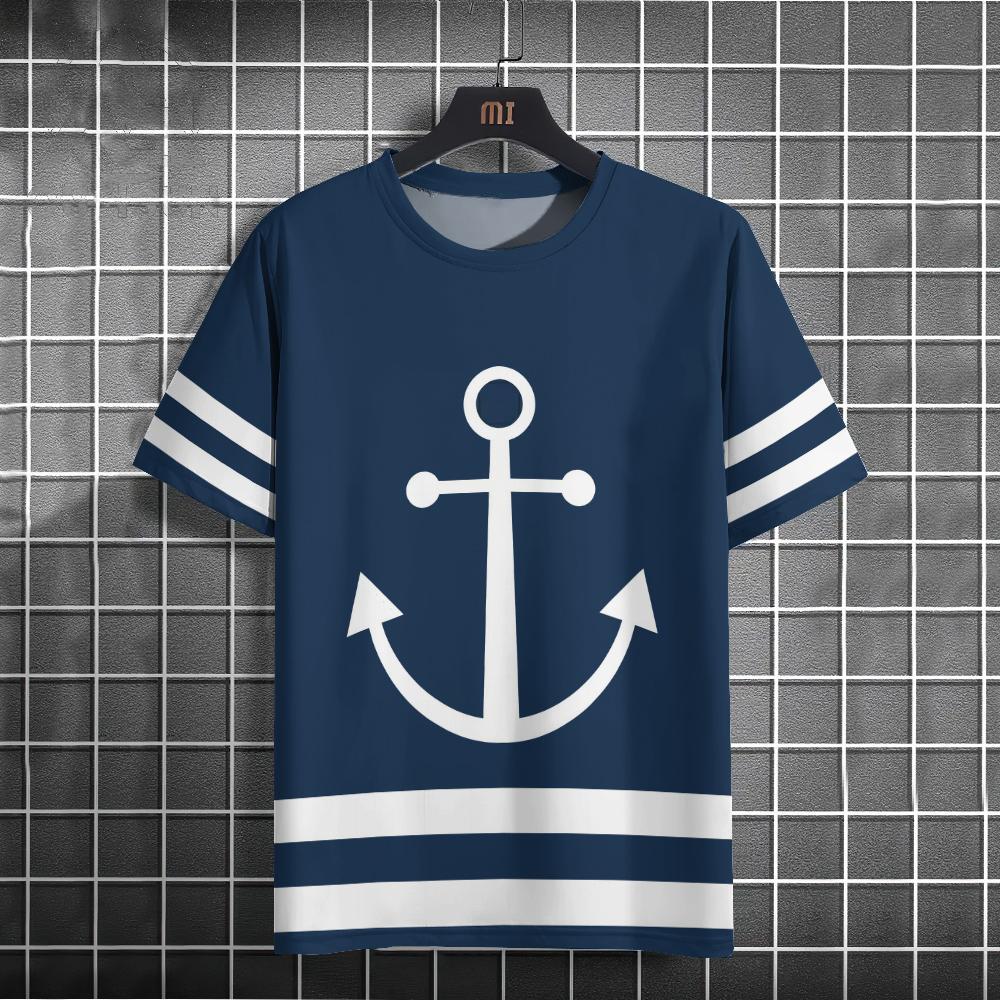 Мужская футболка в стиле ретро с 3d принтом «Якорь лодки» Футболки с короткими рукавами Топы с морским принтом Свободная футболка большого размера с коротким рукавом для мужчин