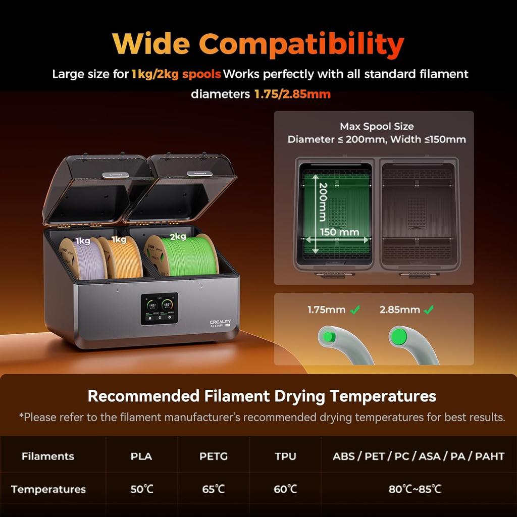 Creality Filament Dryer 4 Spools Space Pi X4 Filament Storage Box 85℃ Max Temperature Dual Independent Heating Chambers