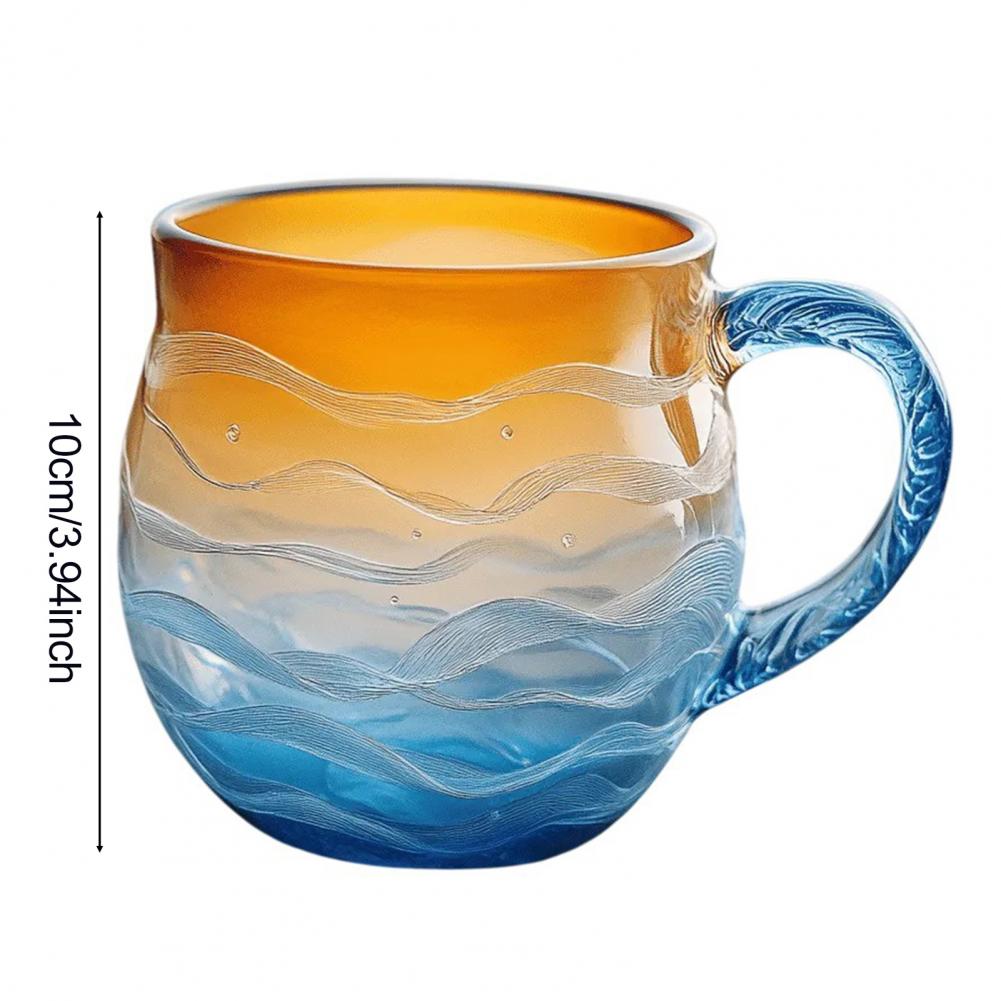 Sunset Ocean Cup Wave Pattern Water Glass 350ml Oceanic Theme Drinking Cup Artistic Drink Container for Beach Lovers