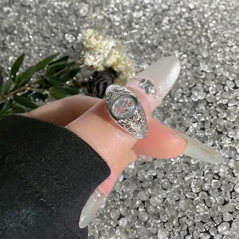 Niche Design Light Luxury High-End Four-Leaf Clover Open Ring Full Of Diamonds Micro-Inlaid Zircon Super Flash High-End Ring Woman
