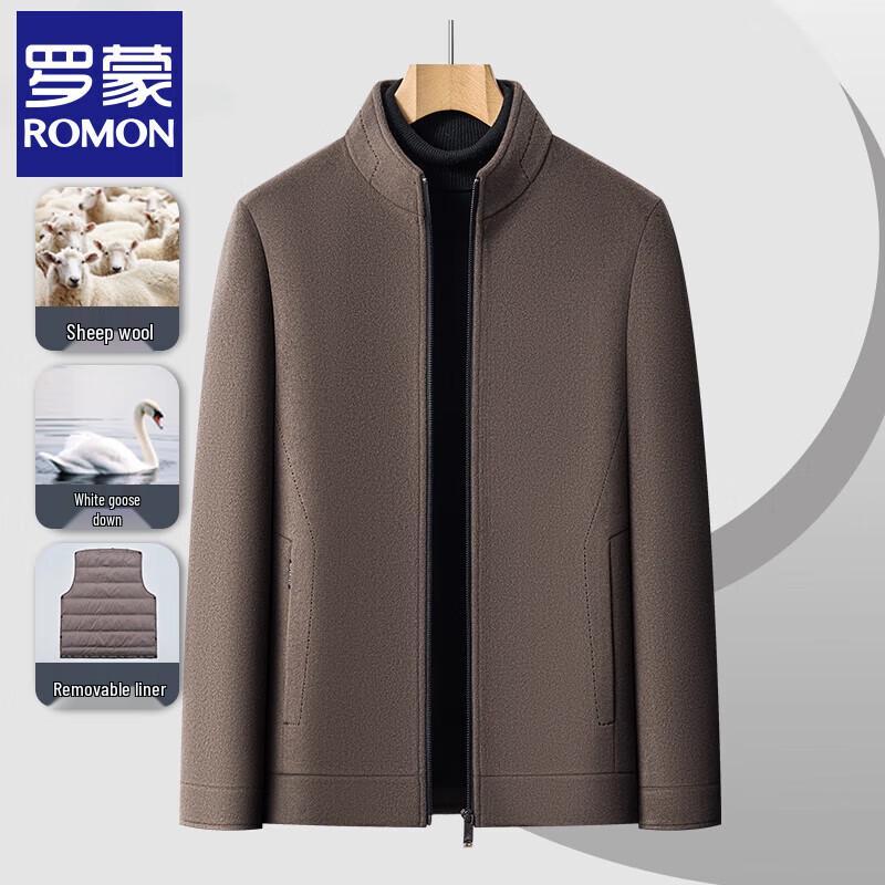 ROMON Men's Wool Blend Stand-Collar Overcoat with Detachable Down Liner