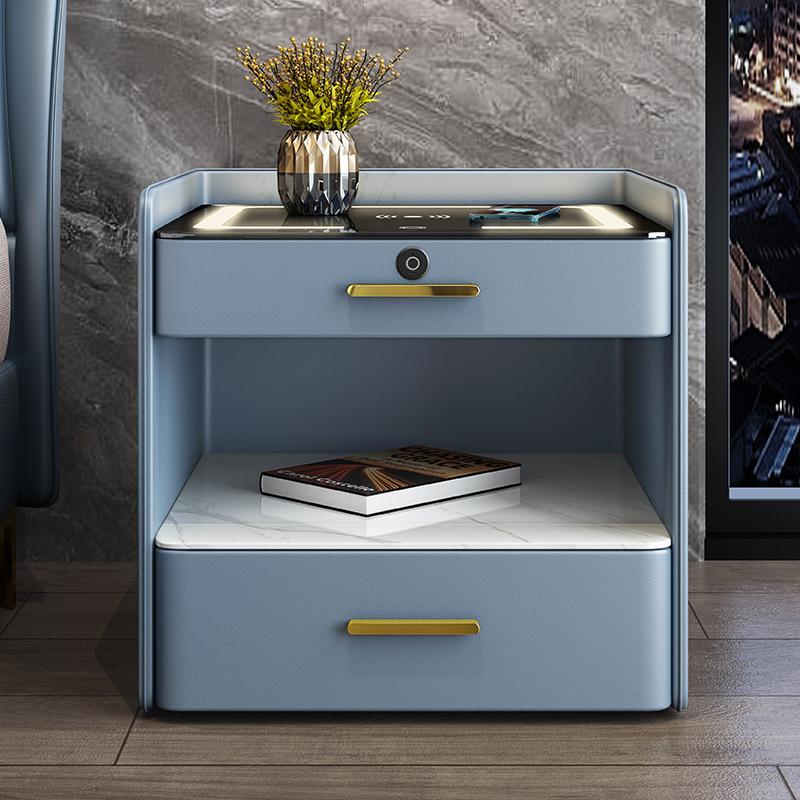 Легкий роскошный прикроватный столик из цельного дерева, многофункциональный, полный комплект, трехцветная лампа, беспроводная зарядка, замок с паролем, аудиошкаф