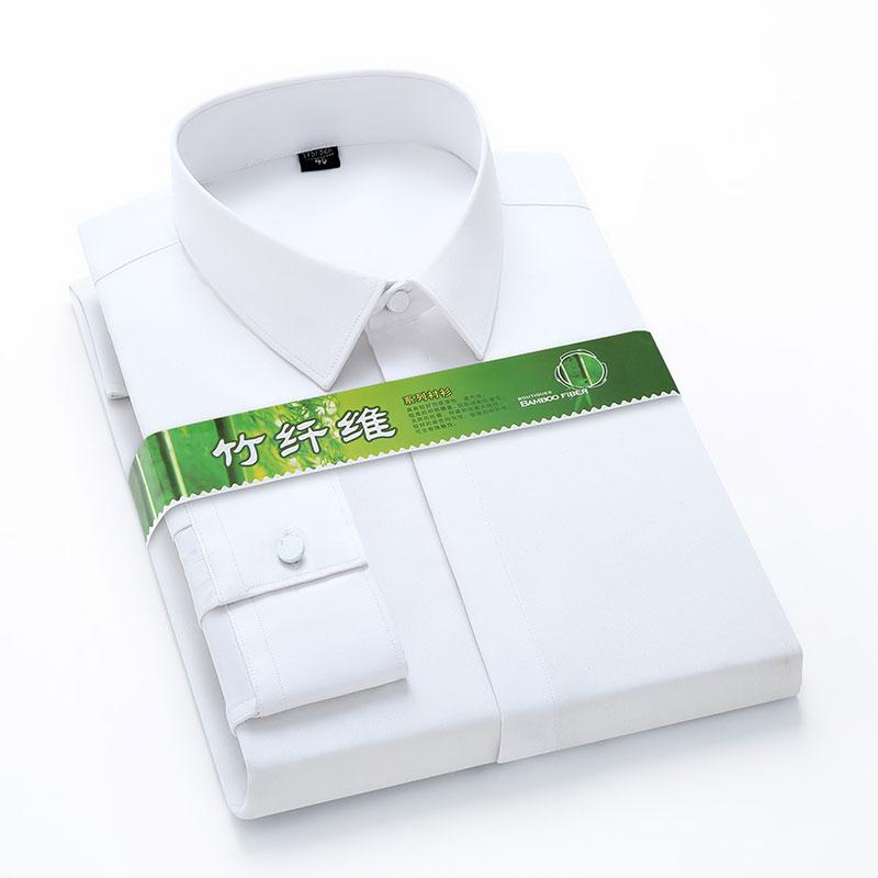 Cover Placket Solid Men Formal Shirts For Business Social Bamboo Fiber Long Sleeved Stretch Iron Free Male Dress Shirts Without Pocket