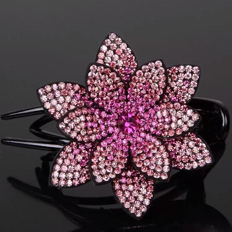 New Flower Rhinestone Dovetail Clip Large Elegant Round Hair Flower Hair Clip