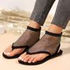 2024 Summer Luxury Brand Clip Toe Women's Sandals Hollow Water Diamond Sexy Women Sandals Slip On Women Flat Shoes Sandalias De Mujer