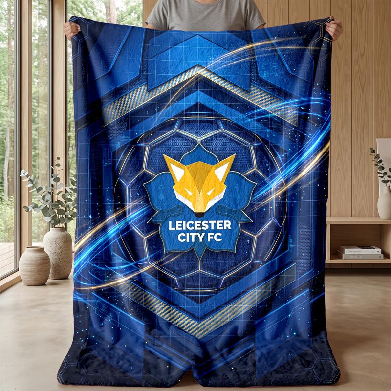 Leicester City Football Print Flannel Blanket, Soft Warm Lightweight Throw Blanket for Sofa Bed Camping