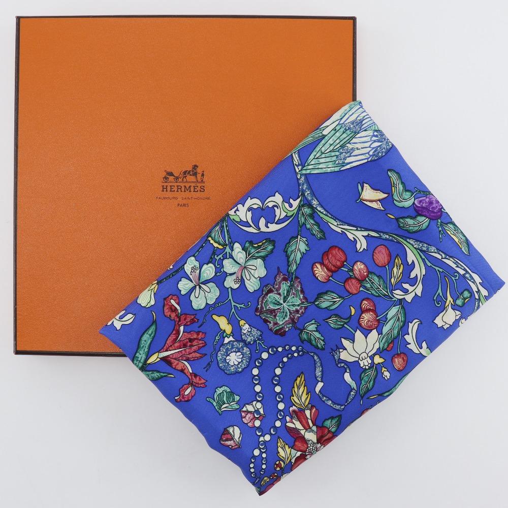 Hermes Шарф Carree90 PIERRES D' ORIENT ET D' OCCIDENT Восточный камень и Западная каменная кладка Синий шелк Женский Б/у