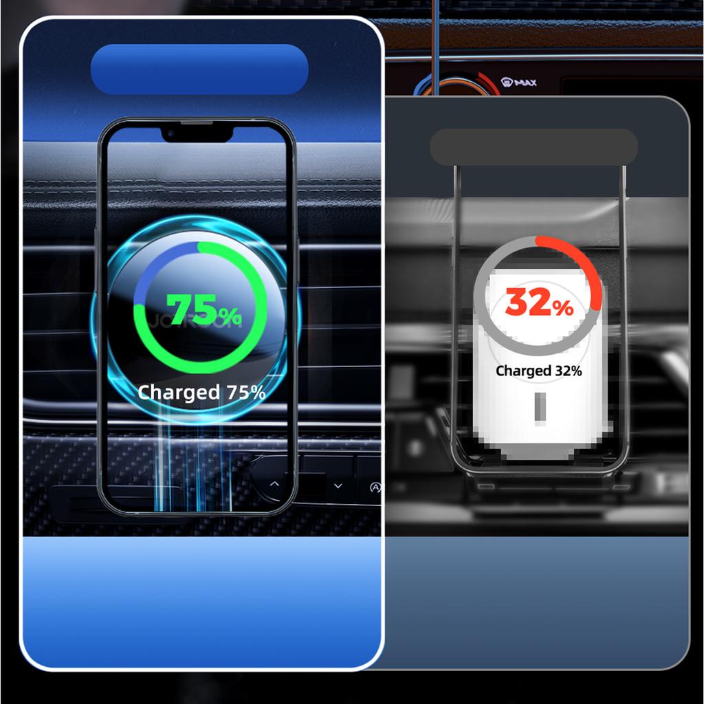 Joyroom 15W Qi Wireless Car Charger & MagSafe Mount, Silver - Vent Clip Accessory (JR-ZS291)