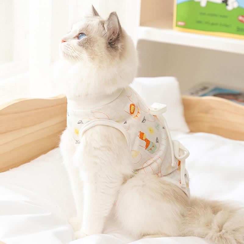 Pet All Seasons Universal Cartoon Cute Anti-licking Cat Adjustable Sterilization Suit Postoperative Protective Suit Female Cat Weaning Suit
