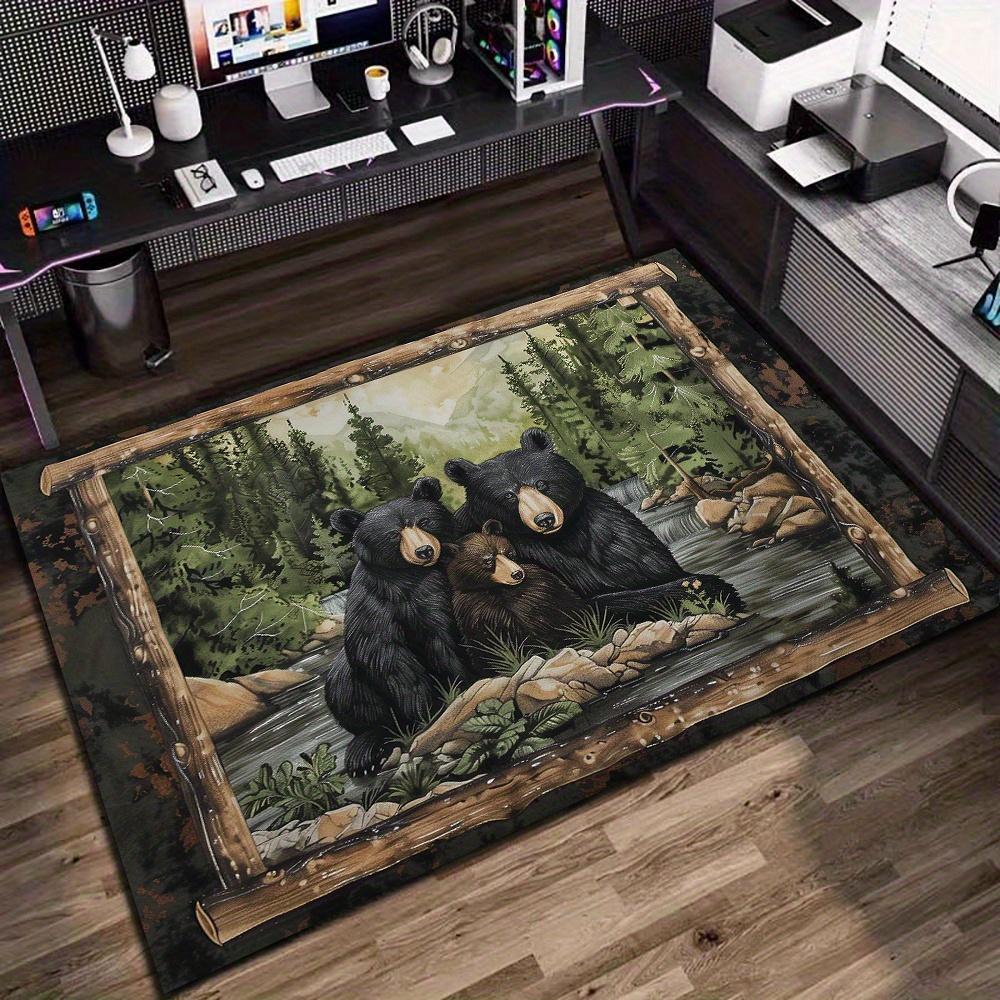 Forest Brown Bear Pattern Office Chair Mat - Durable Polyester,Large 1.8m x 2.16m² Area Rug for Home & Office Decor