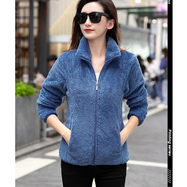 Women's Double-Sided Fleece Jacket - Plus-Size, Thick Velvet, Warm High Collar, Loose Fit, Autumn/Winter Polar Fleece Cardigan.