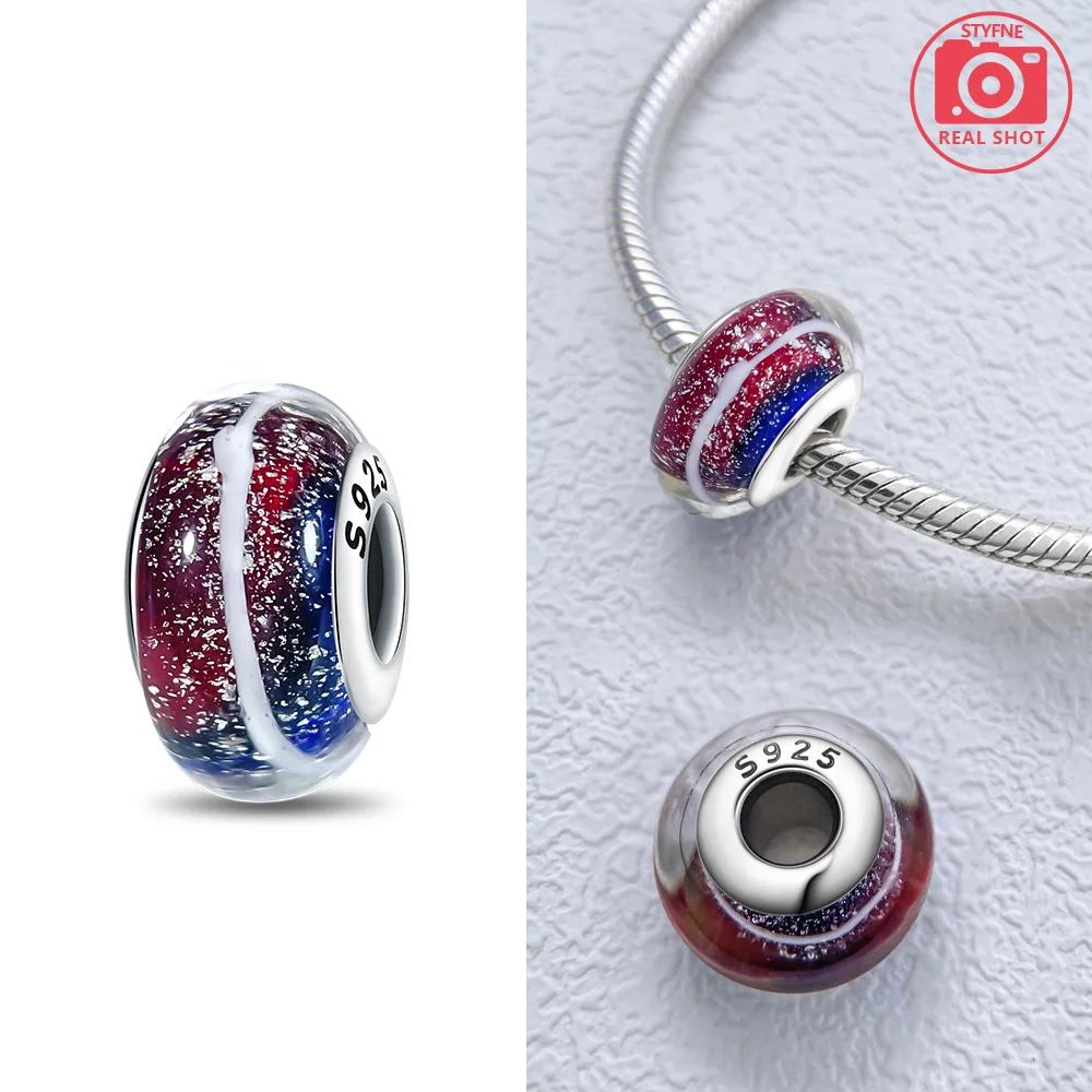 925 Silver Bracelet Women DIY Gift Murano Jewelry with Flower Blue Star Green Turtle Glass Beads