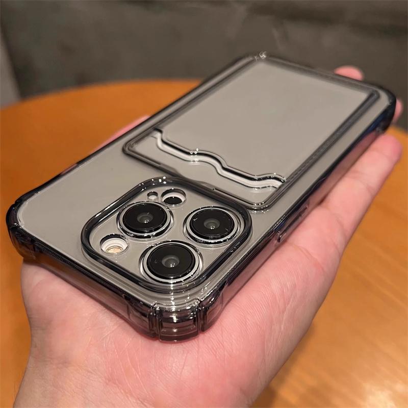 Ударопрочный Чехол-Карман с Отсеком для Карт Для iPhone 17 13 12 11 Pro Max 17 Air Прозрачные Чехлы Для iPhone 16 15 14 Plus Обложка