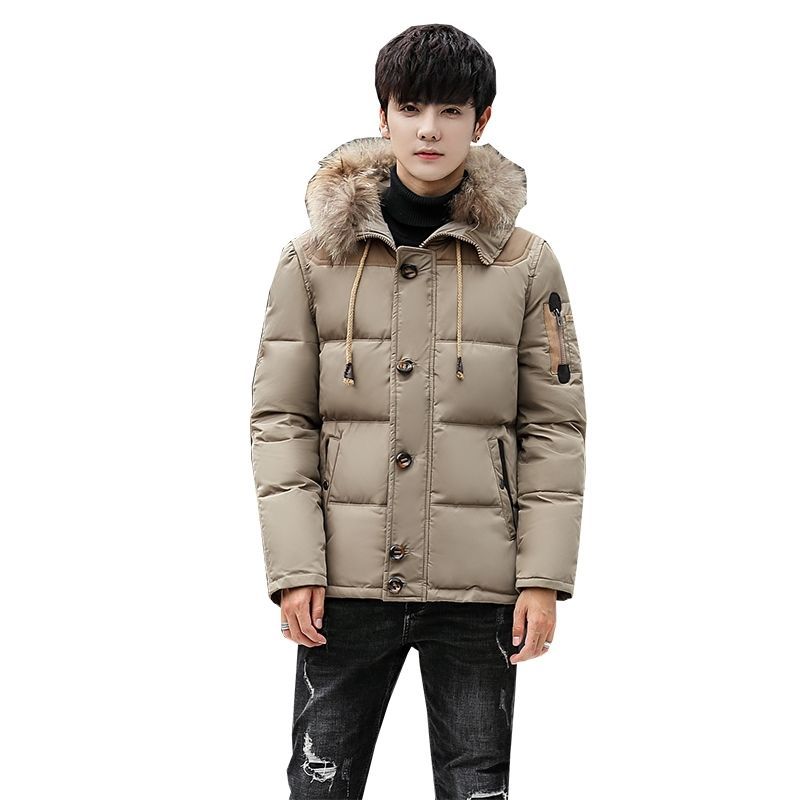 Outdoor Down Jacket Men's Short Thickened White Duck Down Collar Hooded Young Student Winter Coat Warm and Cold Resistant Clothing