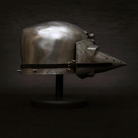 Средневековый шлем бацинет «свиное рыло» с авентайлом, рыцарский шлем хундскугель