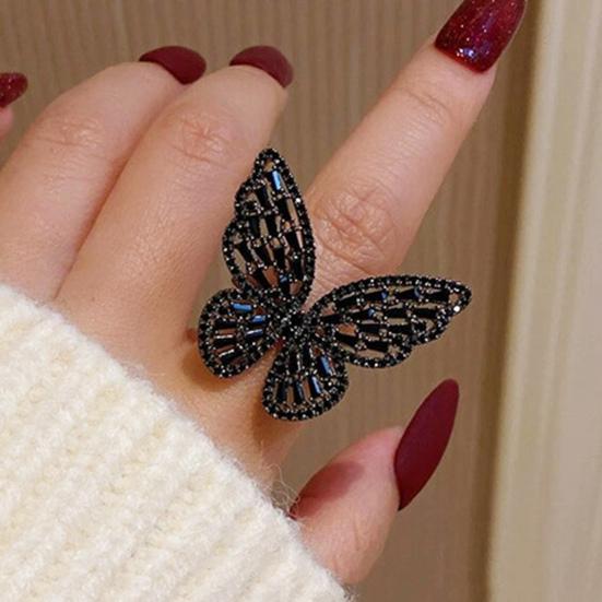 Женское кольцо в форме бабочки со стразами, регулируемое открывающееся кольцо для банкета, вечеринки, свадьбы, ювелирные изделия