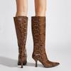 Fashion 2025 Autumn Winter Snake Pattern Patent Leather Women Knee-high Boots Elegant Pointed Toe High Heels Fashion Party Boots Shoes