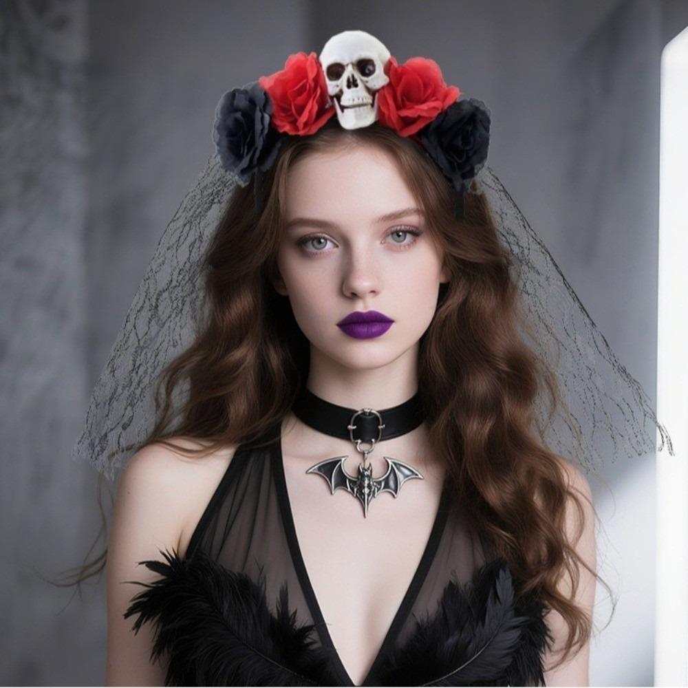 Готическая роза, череп, повязка для волос, черная, косплей, головной убор, Хэллоуин, ободок, костюм для маскарада