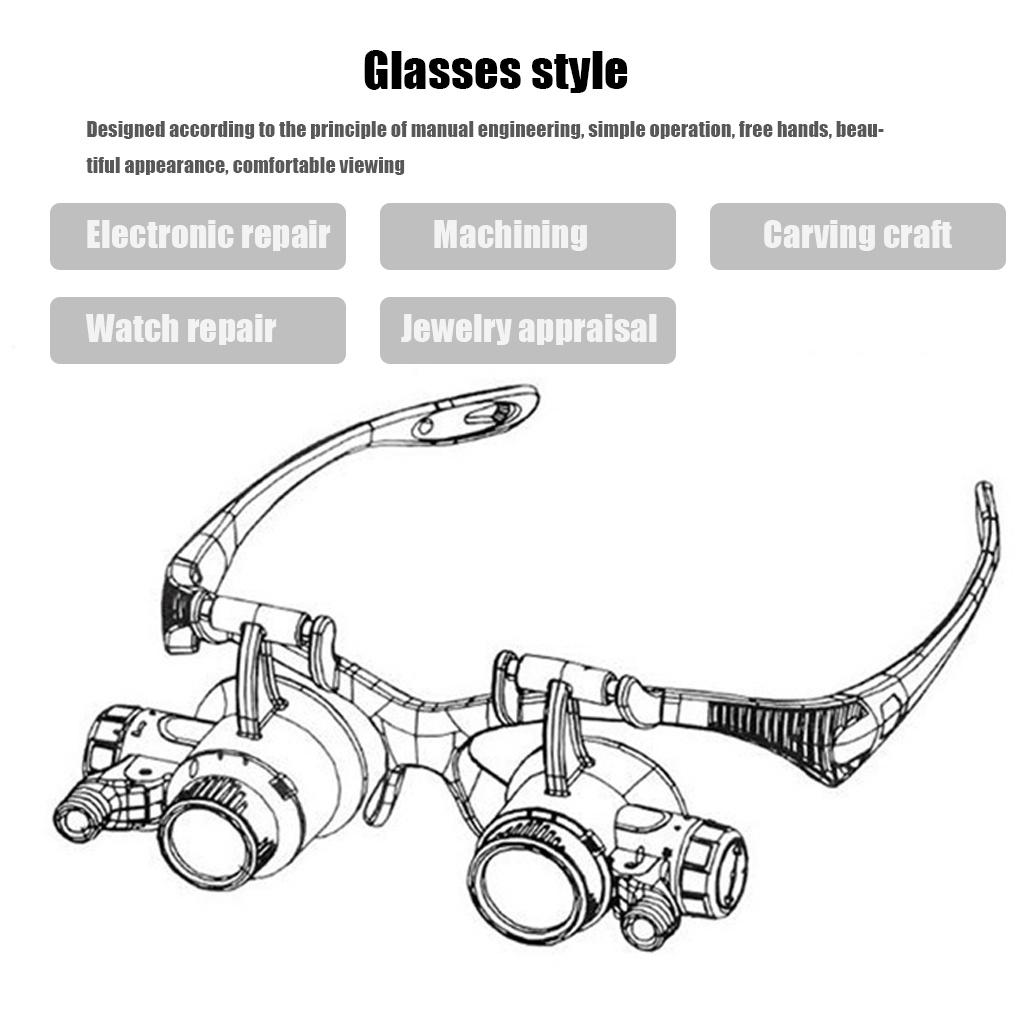 Jewelry Magnifying Glasses with LED Light Magnifier Eyeglasses Portable Lighted Loupe Tools Electronic Repair Close Work