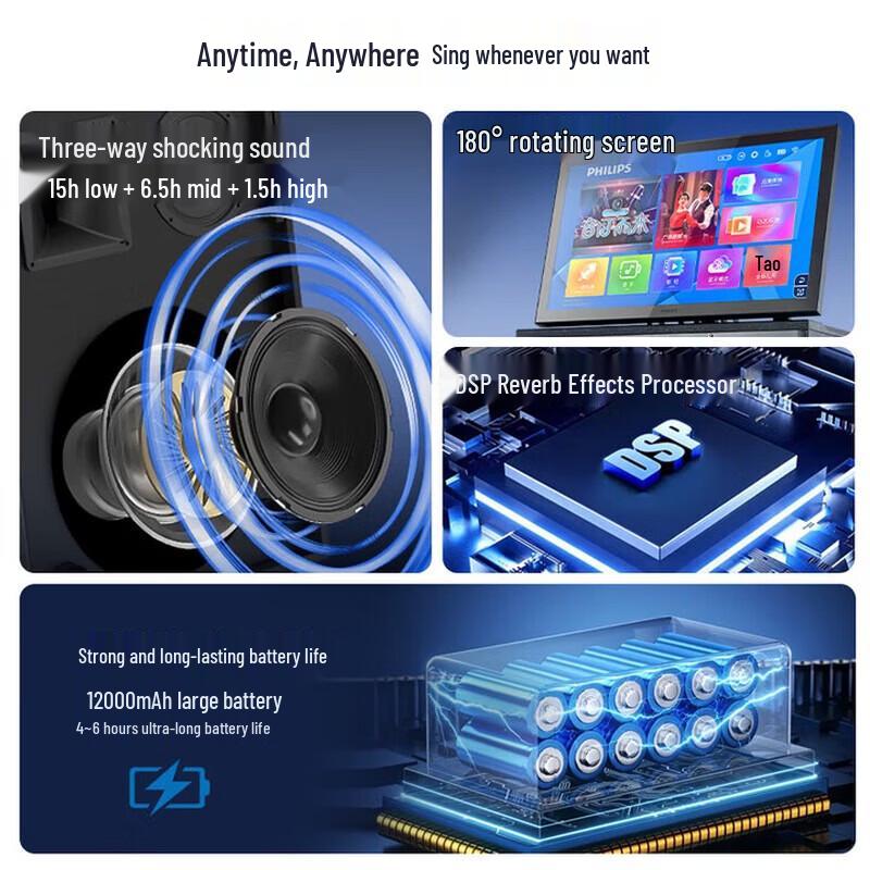 Philips SD329FX Portable Karaoke System with 22-inch Touchscreen Display CN plug (adapter included) (CN version)