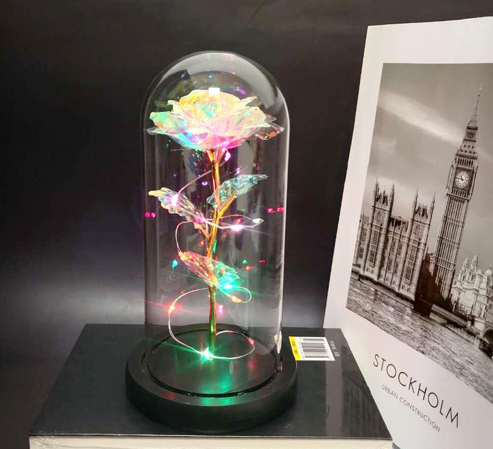 Фабричное золотое полотно Роза Цветок Стеклянный колпак Светодиодная лампа Имитация цветка Подарок на День святого Валентина Креативный подарок Украшения