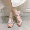 Fashion 2025 Women's Shoes Summer Open Toe Women's Sandals New Fashion Bling Flowers Rhinestone Dress Sandals Women Heeled Sandalias