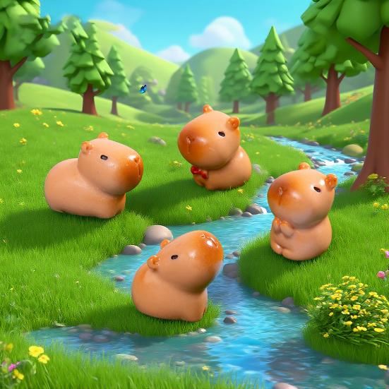 12 Pcs Mini Capybara Figurines Cute Tiny Capybara Resin Ornaments Miniature Animals Figures for Fairy Garden Bonsai Moss Landscape DIY Crafts