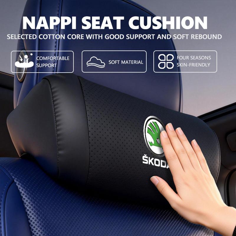CGD1 For Skoda Car Leather Headrest Neck Head Support Pillow Cushion Rest Tool Accessories Kamiq Karoq Octavia 2 3 Rapid Scala Kami