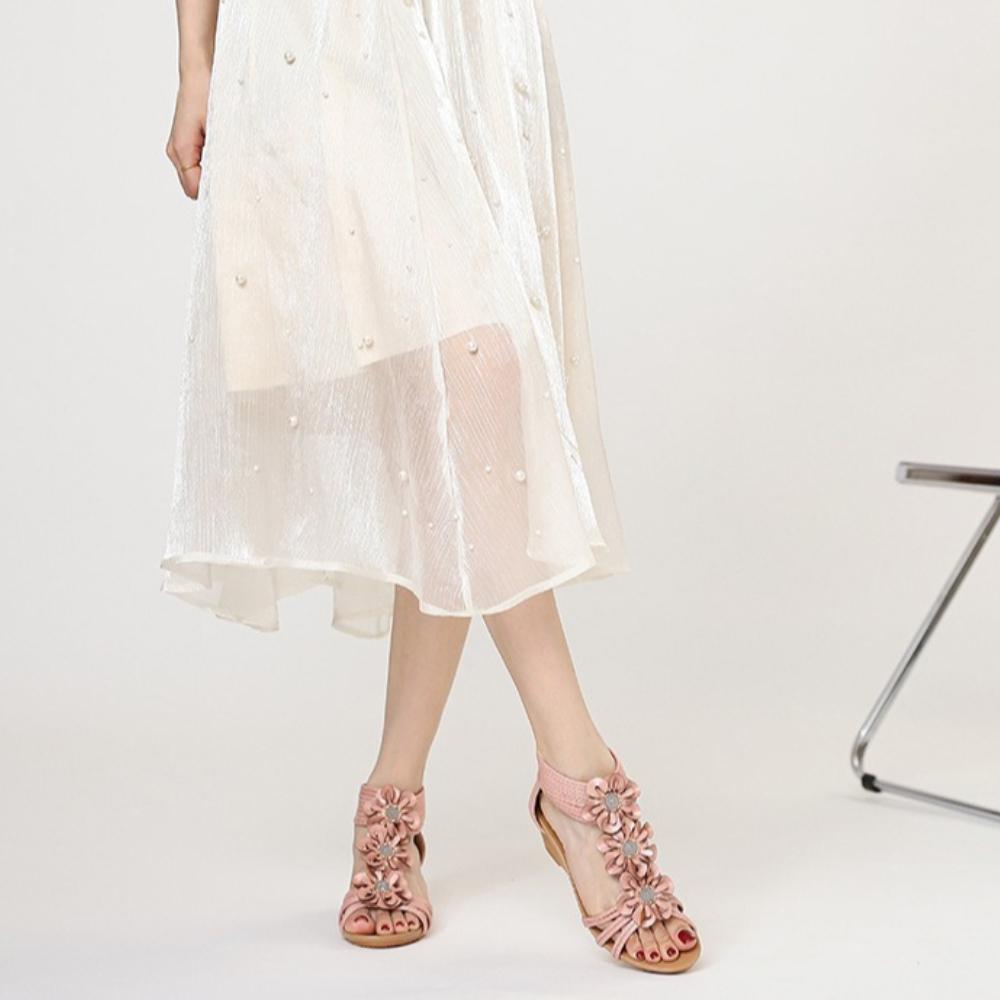 New Summer Women Bohemian Ethnic Wedge Platform Roman Sandals, Floral Design For Dress Matching