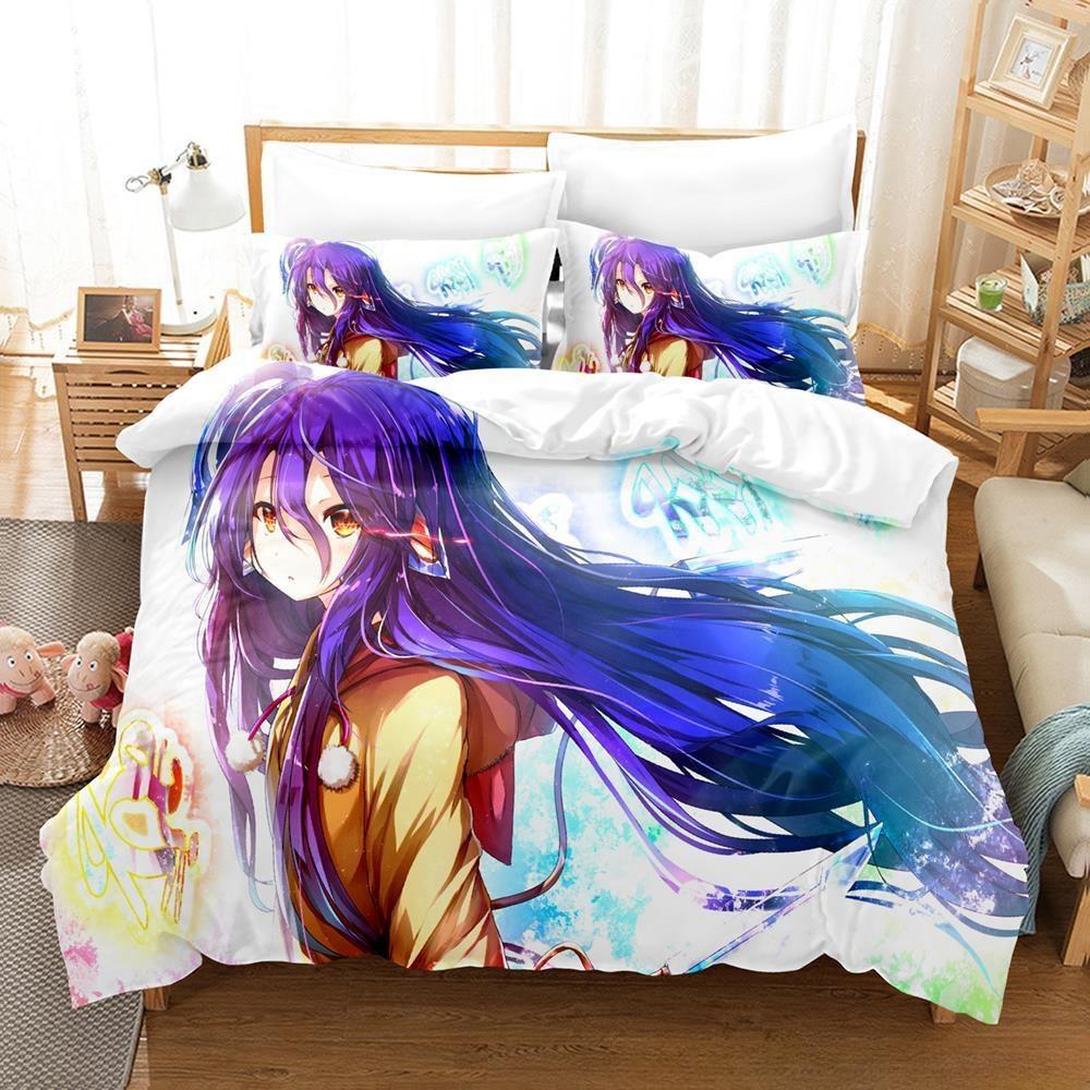 New 3D Printing Kawaii Girls Bedding No Game No Life Bedding Set Cartoon Anime Three-piece Set Adult Kid Bedroom Duvetcover Sets