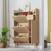 Shoe Rack Free Standing Cabinet with 3 Tilt Doors 1 Drawer Wood Handles Storage Solid Legs Space Saving No Burrs Small Closed Style Organizer