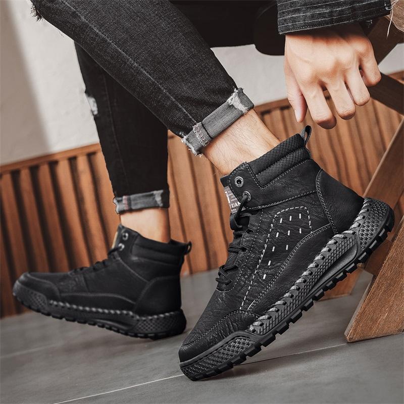 Autumn/ Winter Men's Retro Shoes Cow Split Leather Men Boots Comfortable Motorcycle Boots Winter Boots Men's Genuine Leather Moccasins