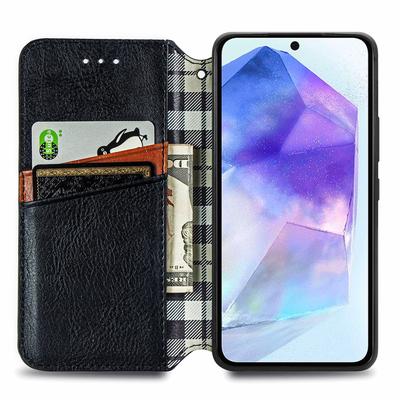 Для Samsung Galaxy A55 5G Чехол из ПУ кожи Ромбовидный отпечаток Кошелек Подставка Чехол для телефона
